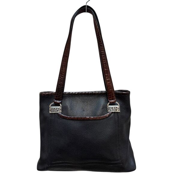 Brighton S109553 Black Leather Shoulder Bag‎ Purse Croc Embossed Silver Hardware - Picture 1 of 9